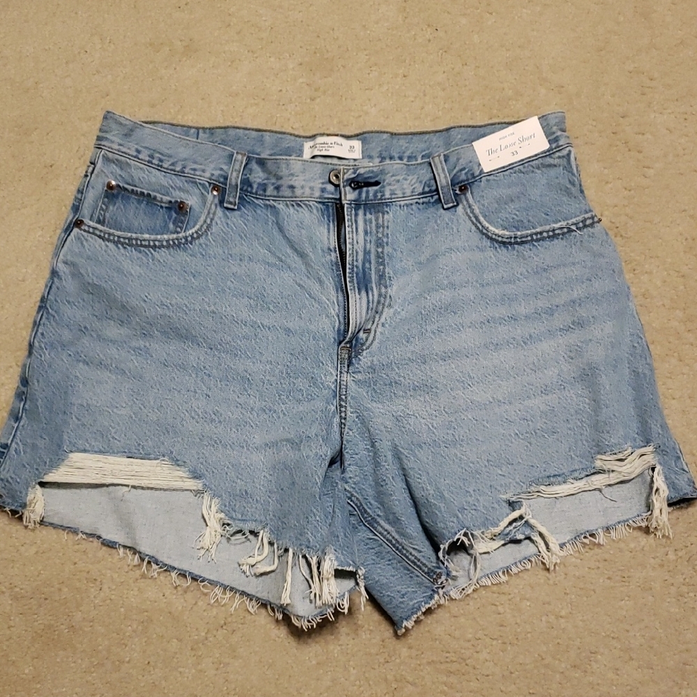 Abercrombie & Fitch Light Blue Distressed Denim Shorts